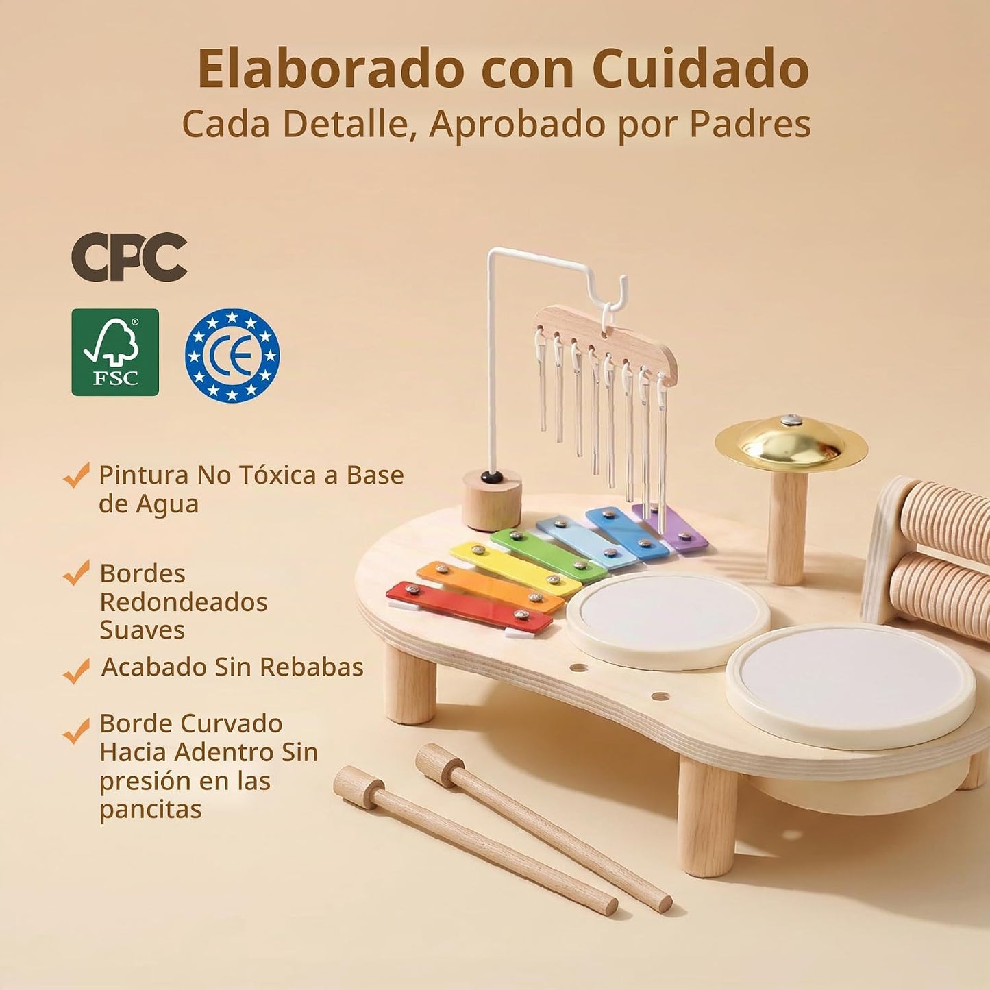 Promise Babe Juego de batería de madera para niños pequeños de 1 a...