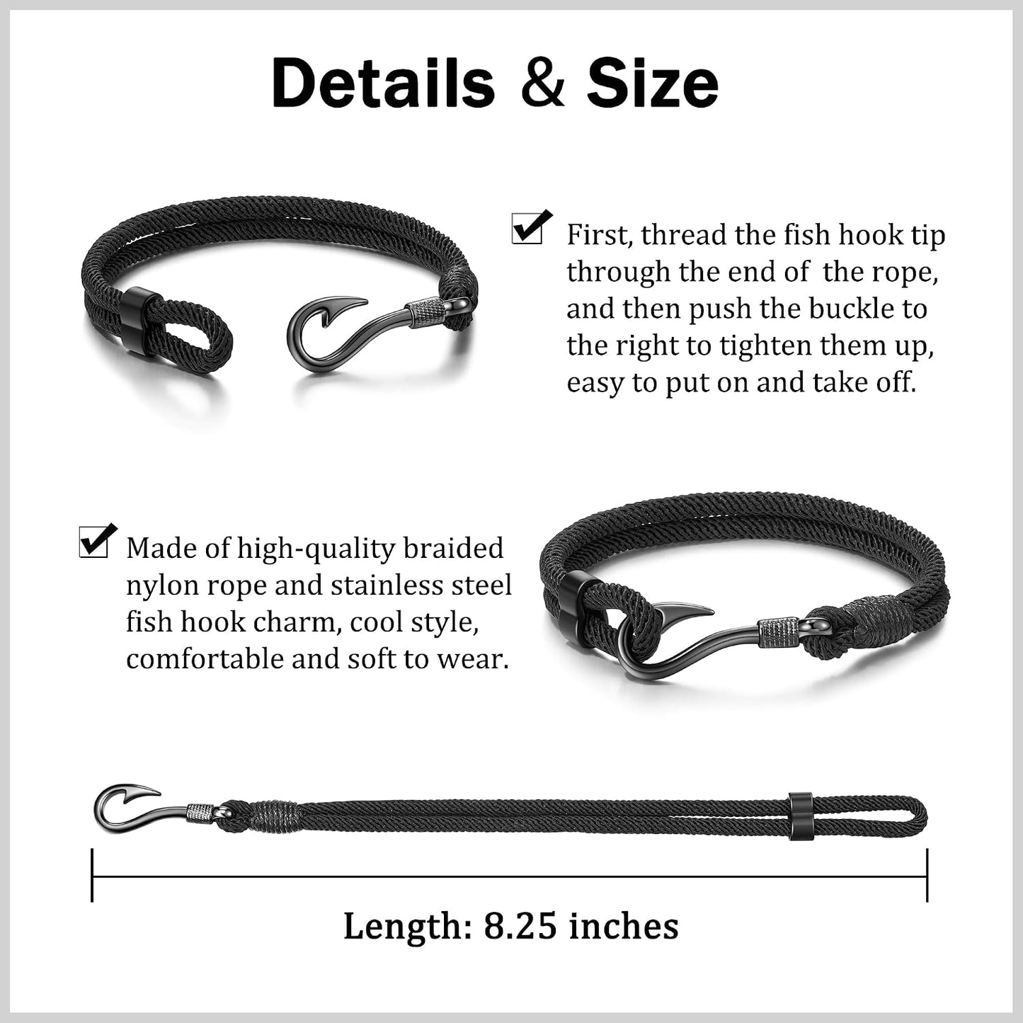 KOXMOON Pulsera Negra para Hombres Esposo Papá Regalos de Pesca par...