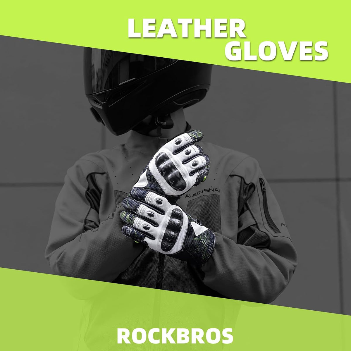 ROCKBROS Guantes de cuero para motocicleta para hombre, protección...