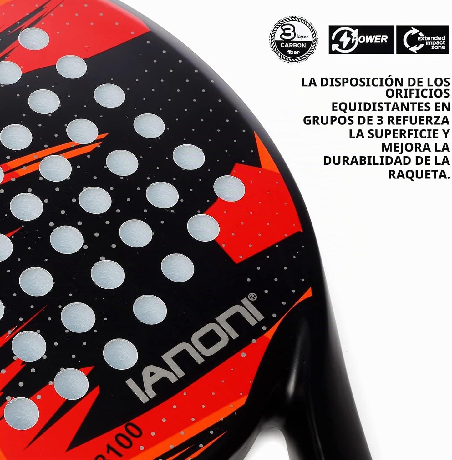 ianoni Pala de Pádel Superficie de Fibra de Carbono con Núcleo de E...