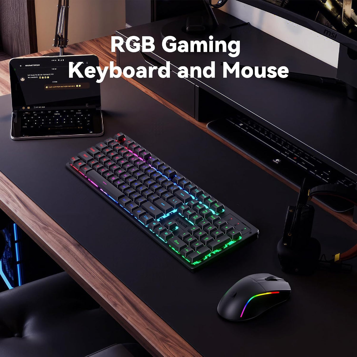 Redragon S107KS - Teclado y mouse inalámbricos para juegos, retroil...