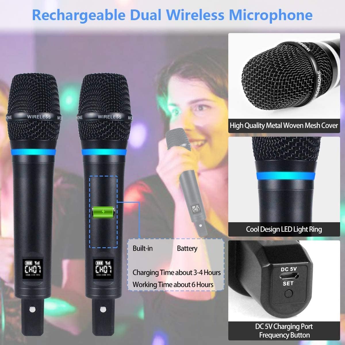 Kithouse S9 UHF Sistema de micrófono inalámbrico recargable para ka...