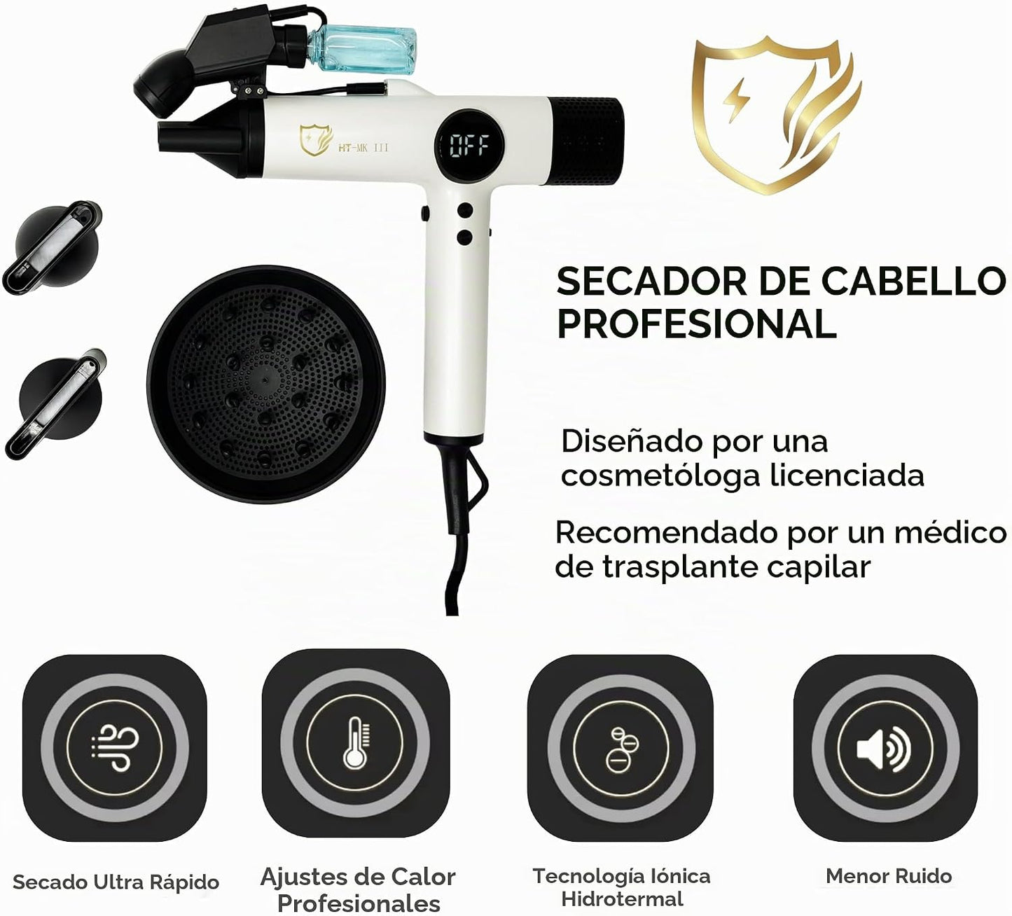 Hydra Turbo Mark 3 (blanco suave) Secador de pelo profesional iónic...