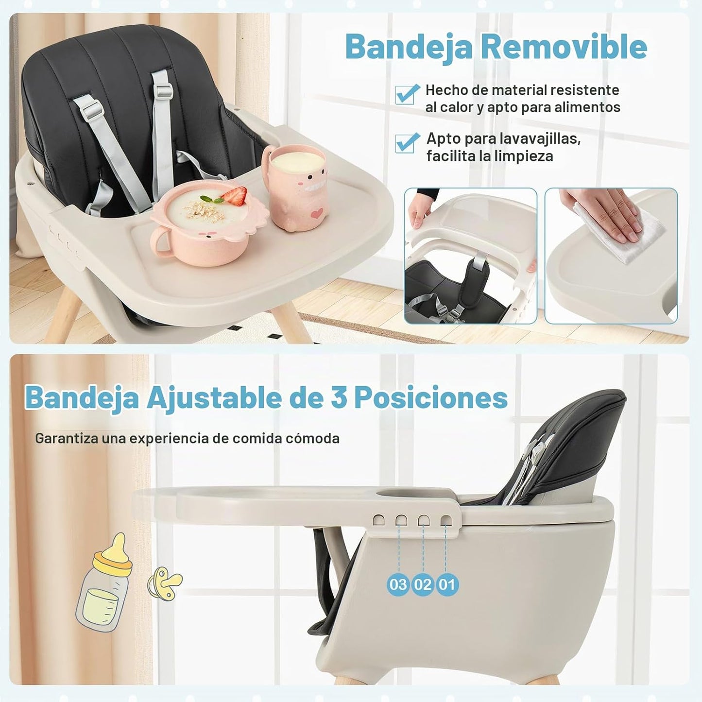HONEY JOY Silla alta para bebé, silla alta 6 en 1 de madera Eat &am...