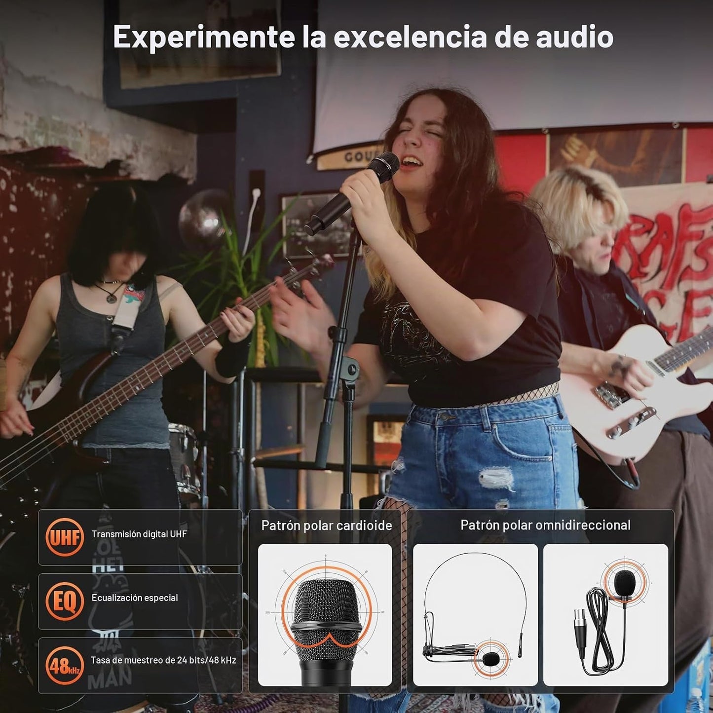 MELONARE Sistema de micrófono inalámbrico de 4 canales, juego de mi...