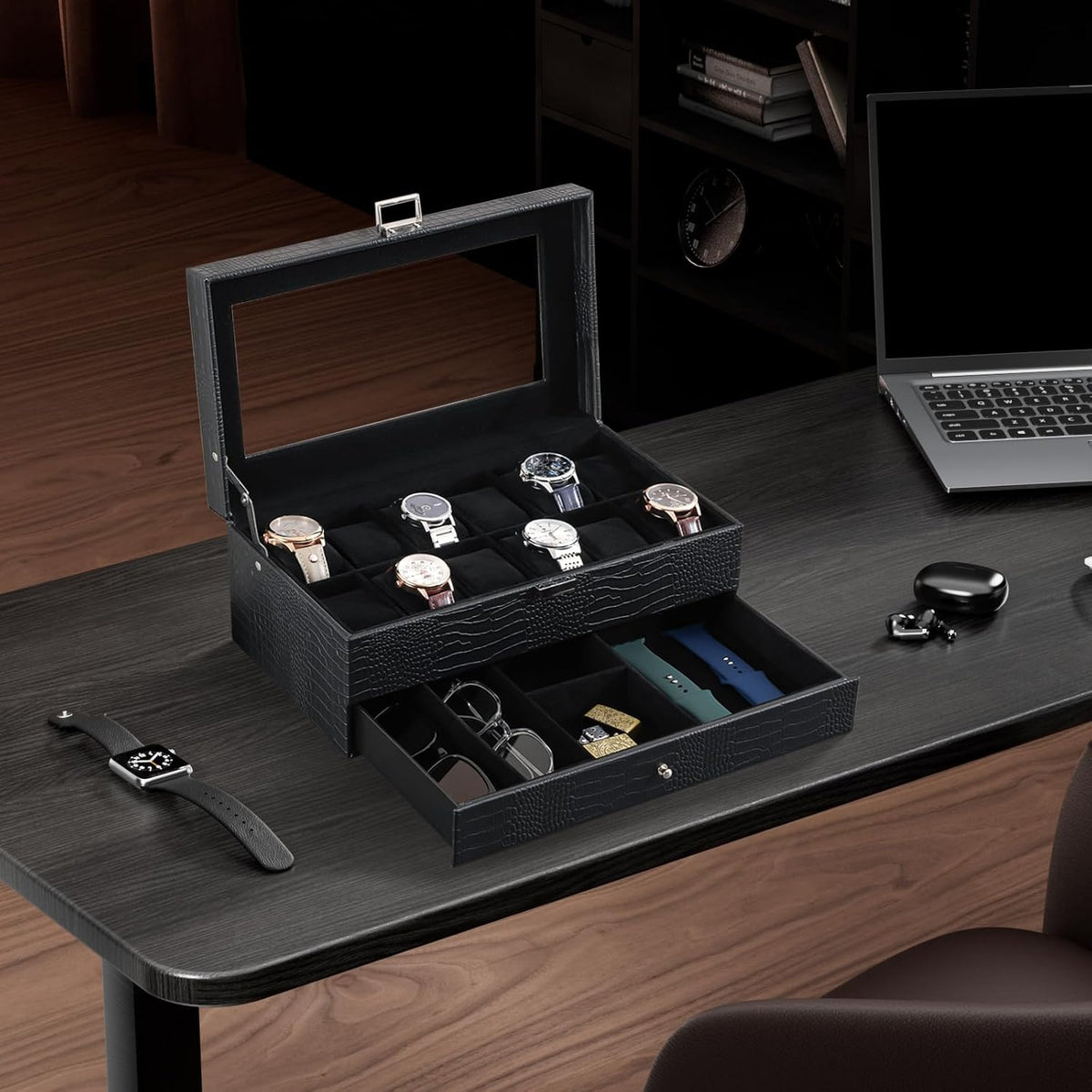 ProCase Caja de reloj, Caja de reloj para hombres con 12 ranuras y...