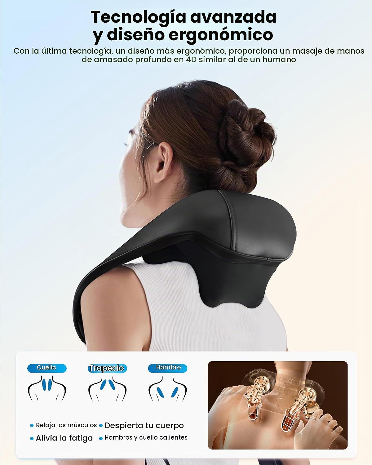 COMFIER Masajeador de cuello Shiatsu con calor, masajeador inalámbr...
