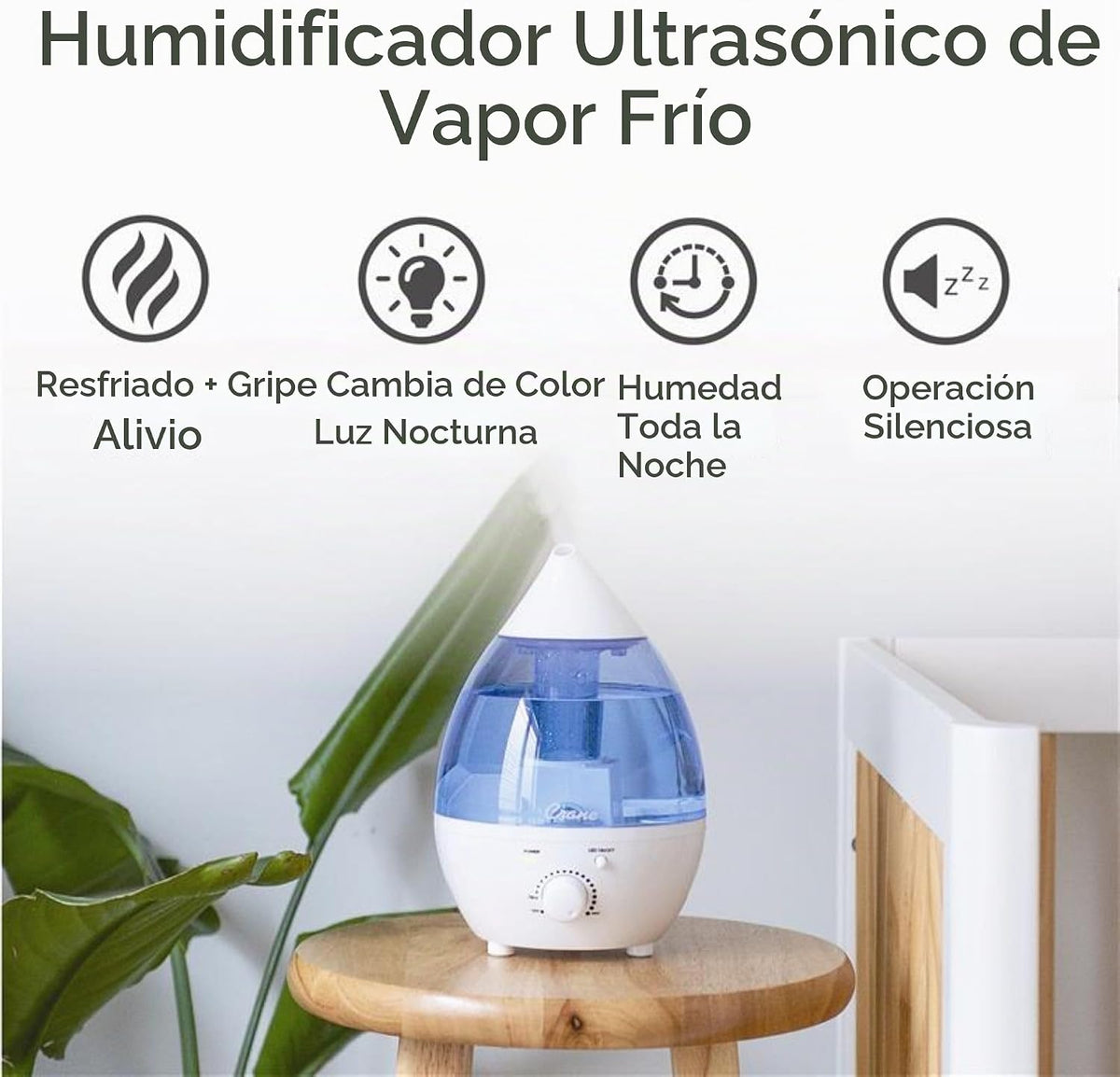 Crane Humidificador ultrasónico personal de niebla fría de 1.3 litr...