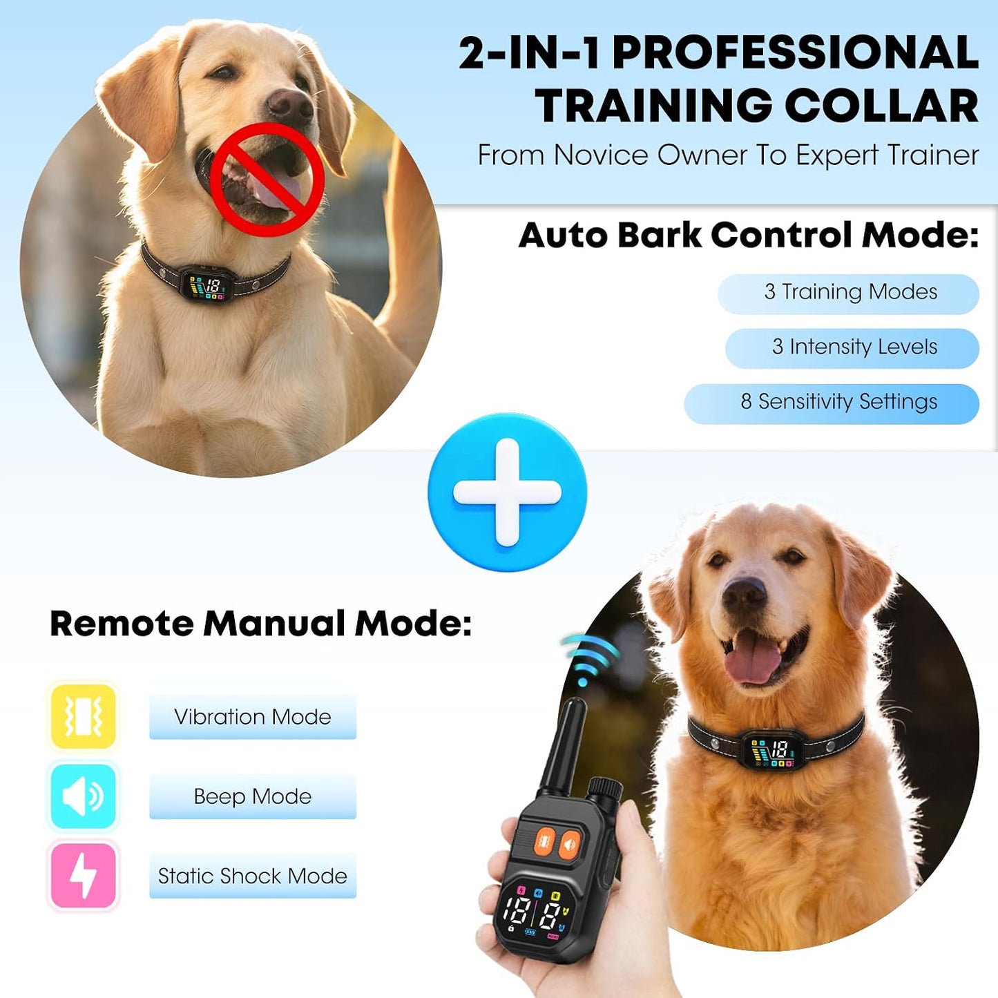 SQBEBS Collar de entrenamiento para perros con control remoto: 2 en...