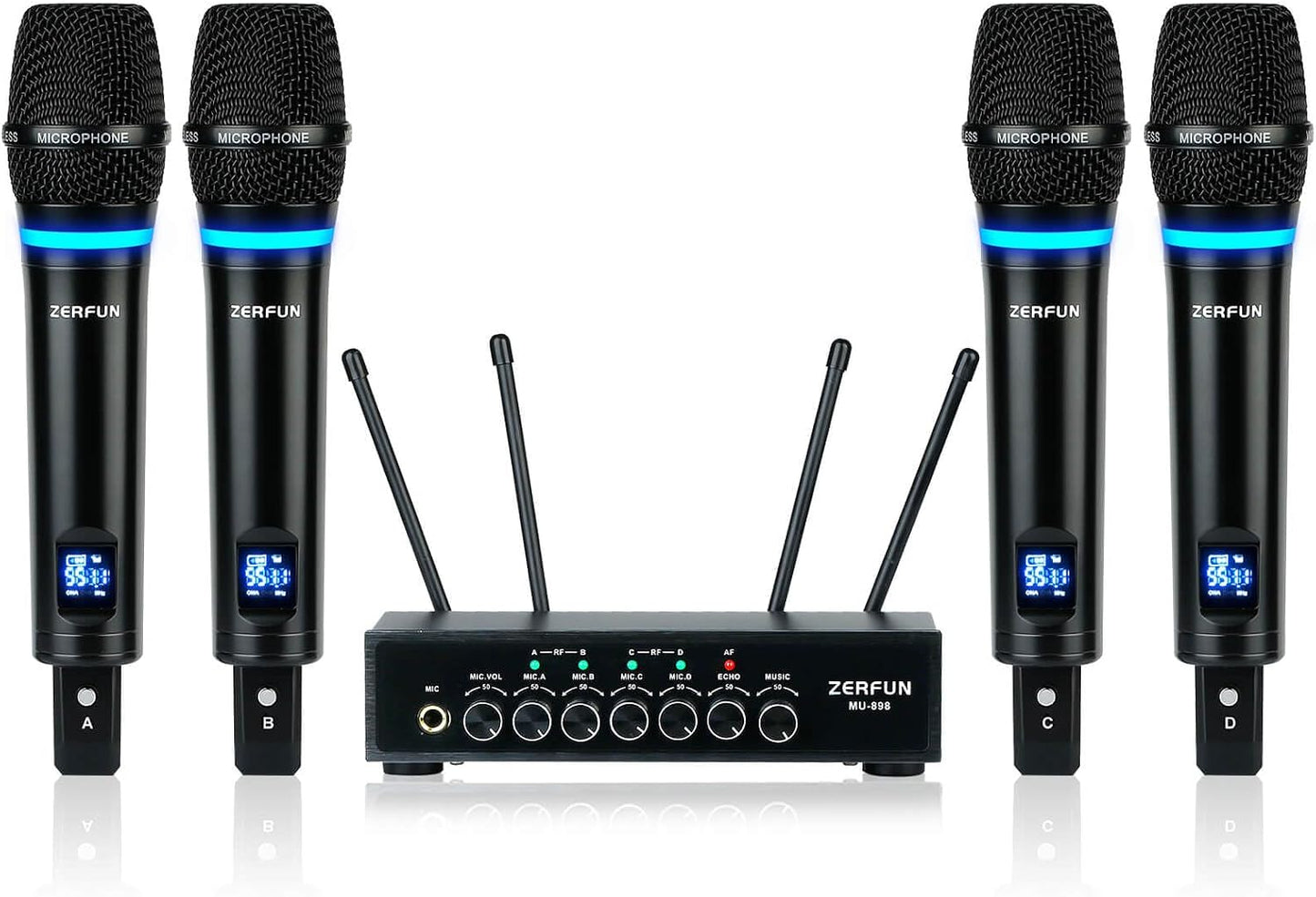 ZERFUN Sistema de Micrófono Inalámbrico Recargable de 4 Canales, Mi...