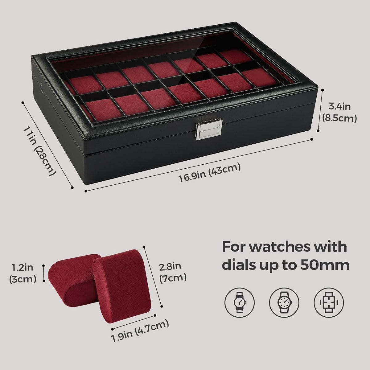 ProCase Caja de reloj para hombre, vitrina de 24 ranuras con tapa d...