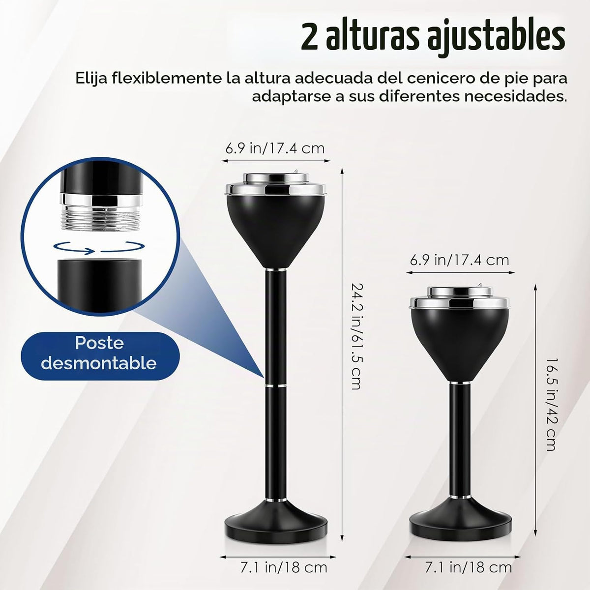 Cenicero de pie, cenicero de pie, cenicero ajustable de 16 y 24.2 p...