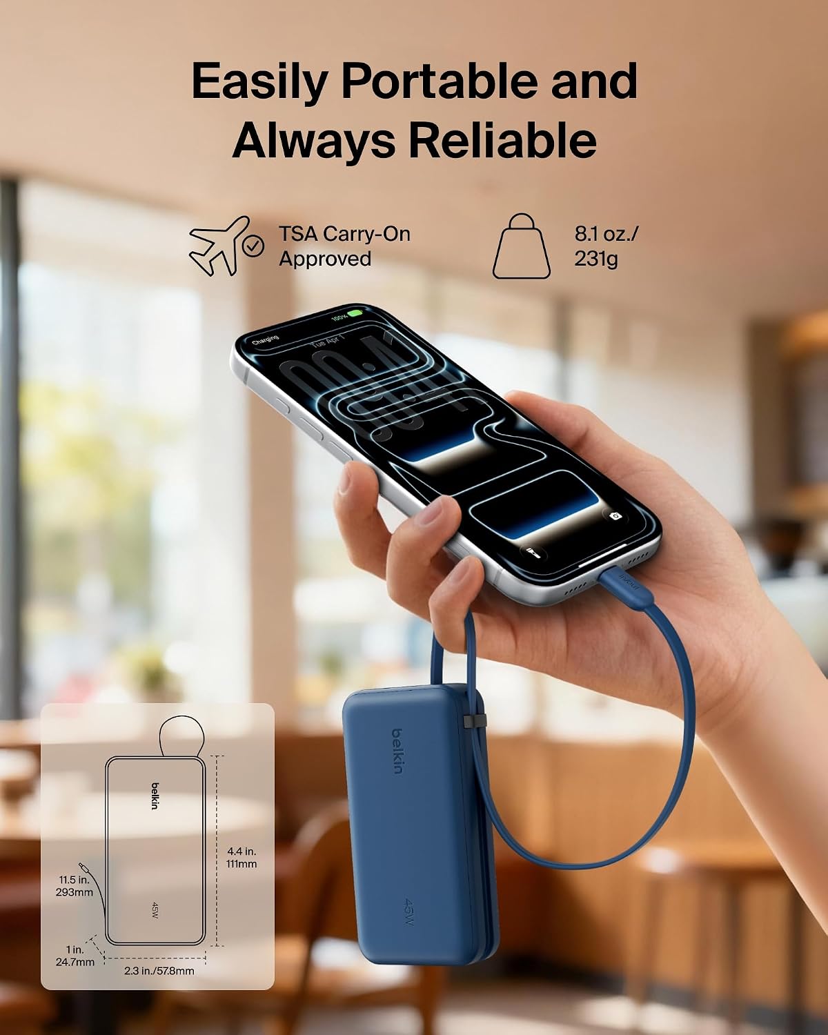 Belkin 10000mAh 45W Cargador portátil Power Bank con cable USB C in...