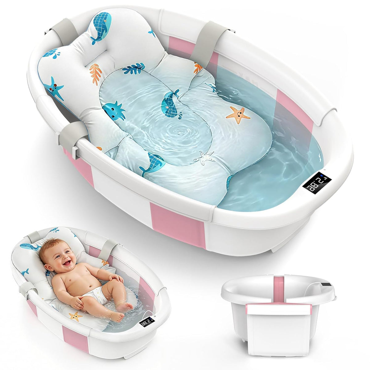 Bañera plegable para recién nacidos a niños pequeños de 0 a 36 mese...