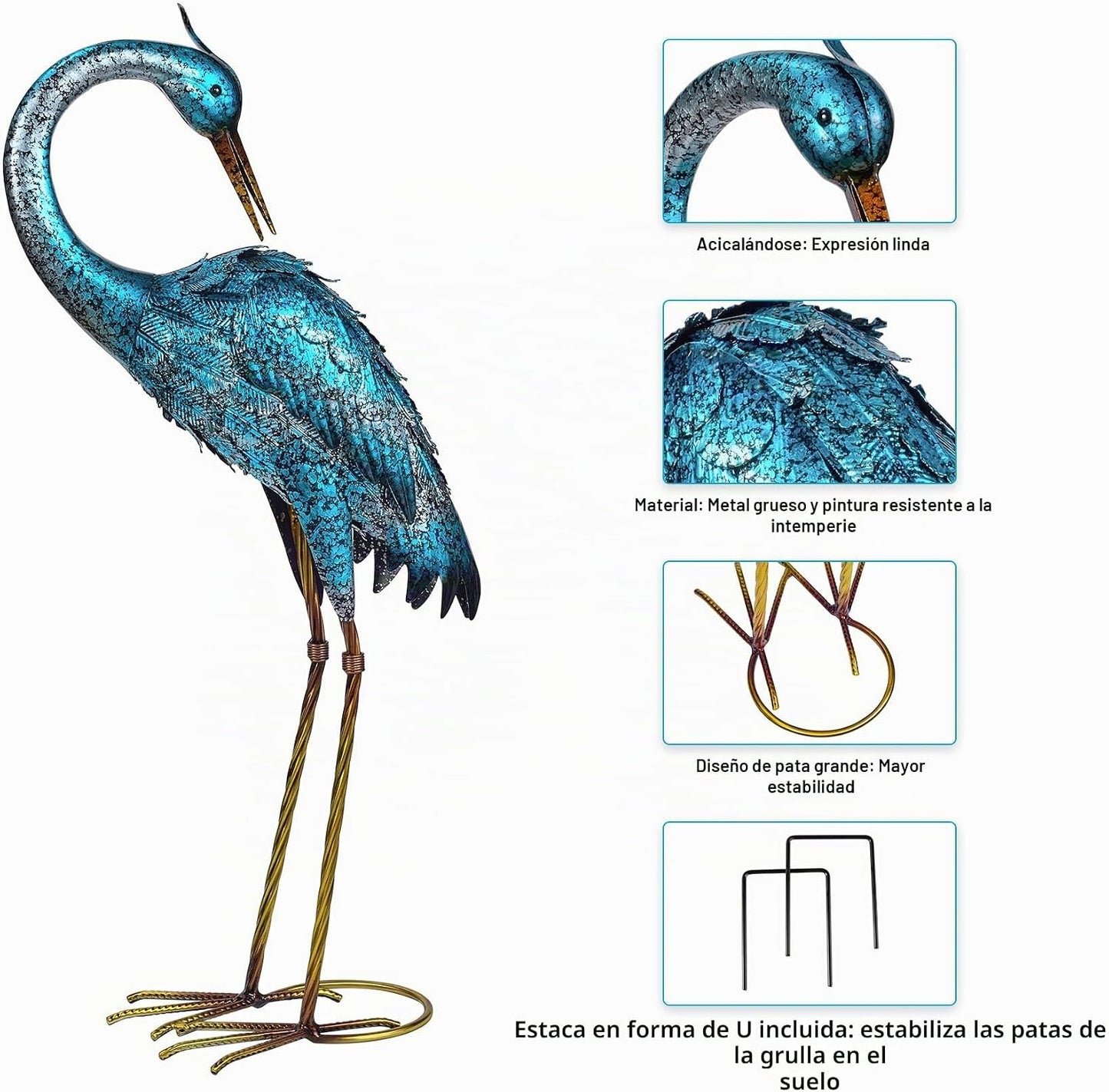 Kircust Blue Heron - Juego de 2 esculturas de jardín con grúa de me...