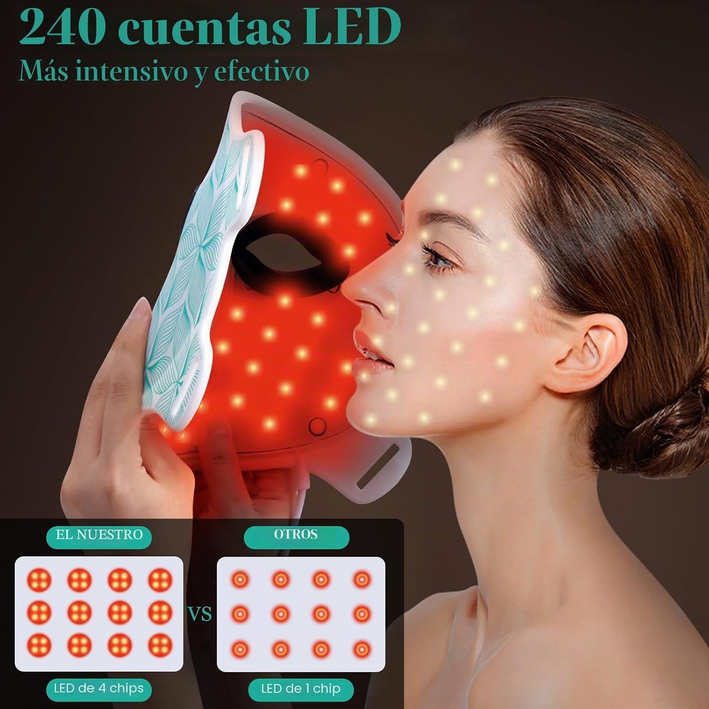 biuufish Terapia de luz roja para cara, 8 colores LED máscara facia...