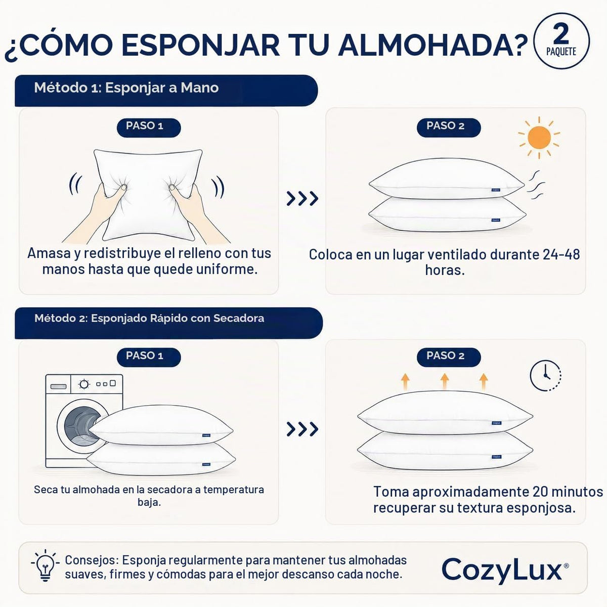 CozyLux Almohadas tamaño King, juego de 2, almohadas de cama de cal...