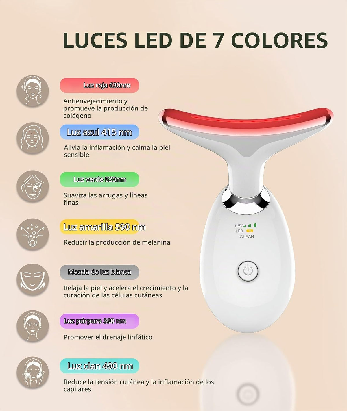 Jobazok Terapia de luz roja para cara y cuello, herramienta de masa...