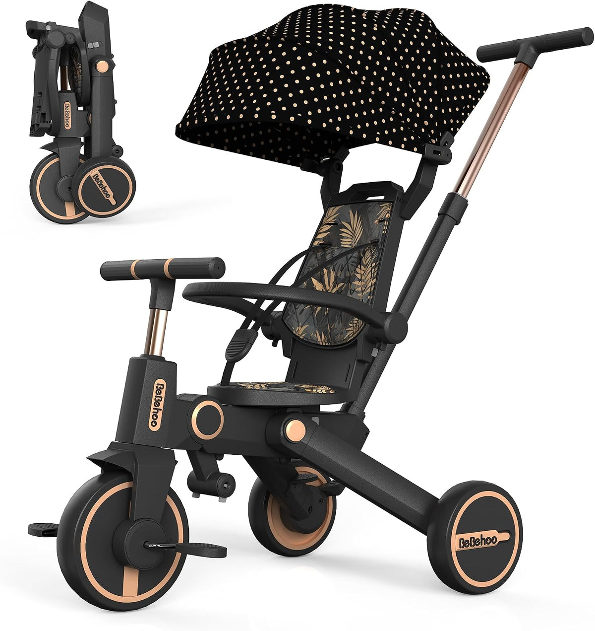 Bebehoo Cochecito de triciclo para niños pequeños, triciclo plegabl...