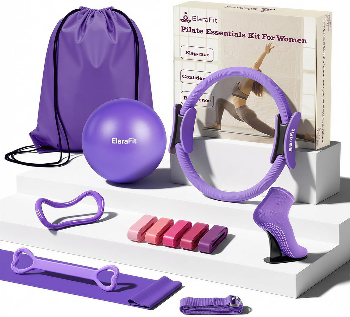 ElaraFit Home Juego de anillo y pelota de pilates para mujeres con...