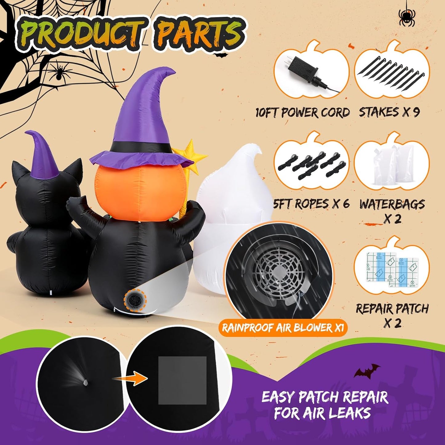 Inflables de Halloween de 7 pies para decoración de patio | Diseño...