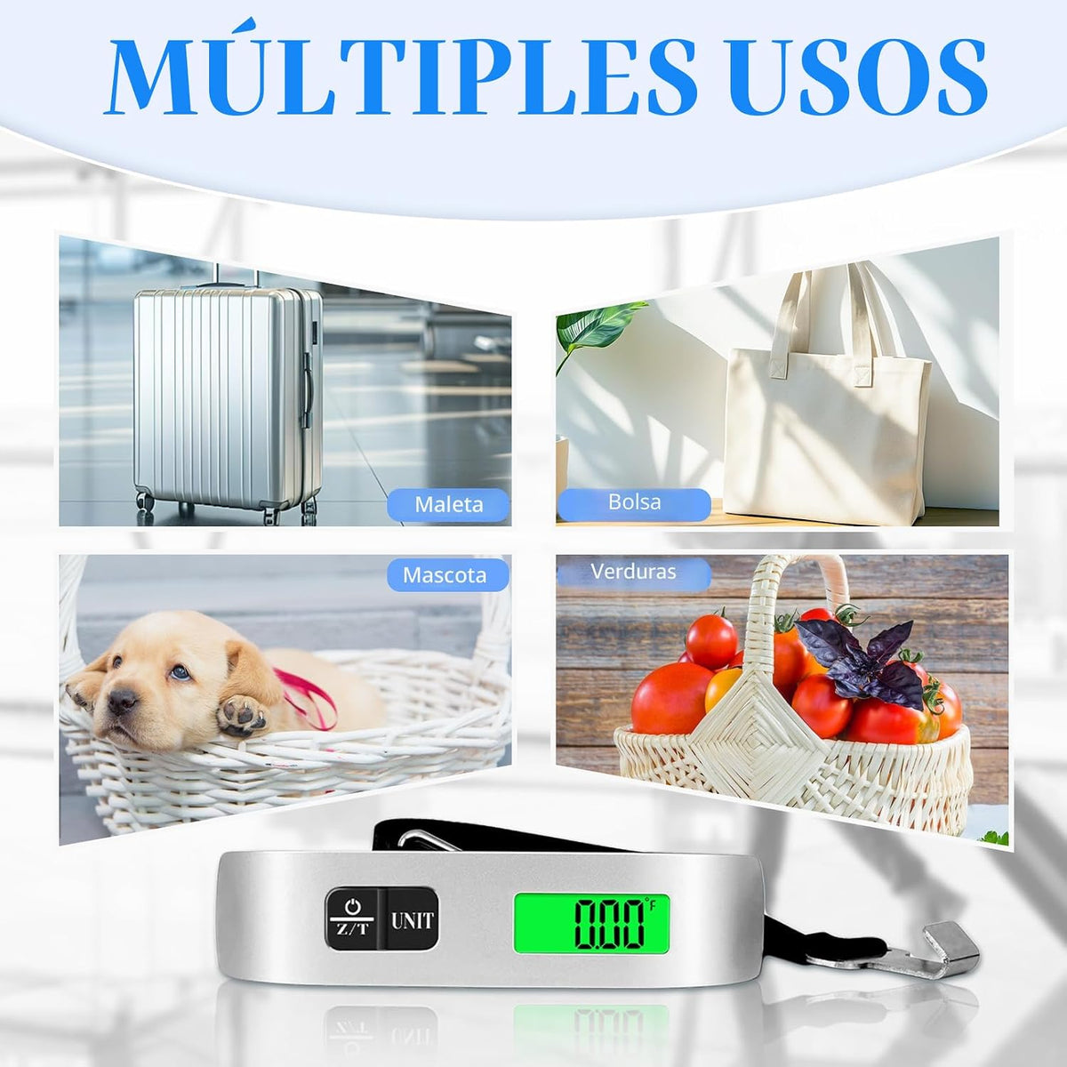 Báscula de equipaje, báscula de equipaje de 110 lb con funciones de...