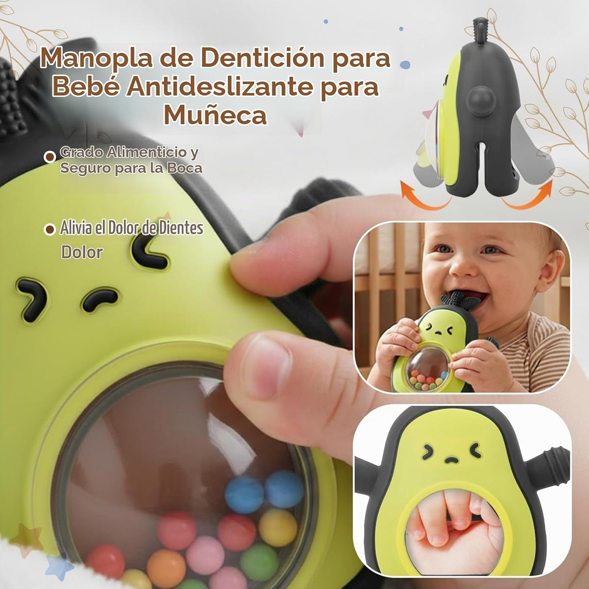 Sonajero para bebés, juguetes de dentición de aguacate de silicona,...