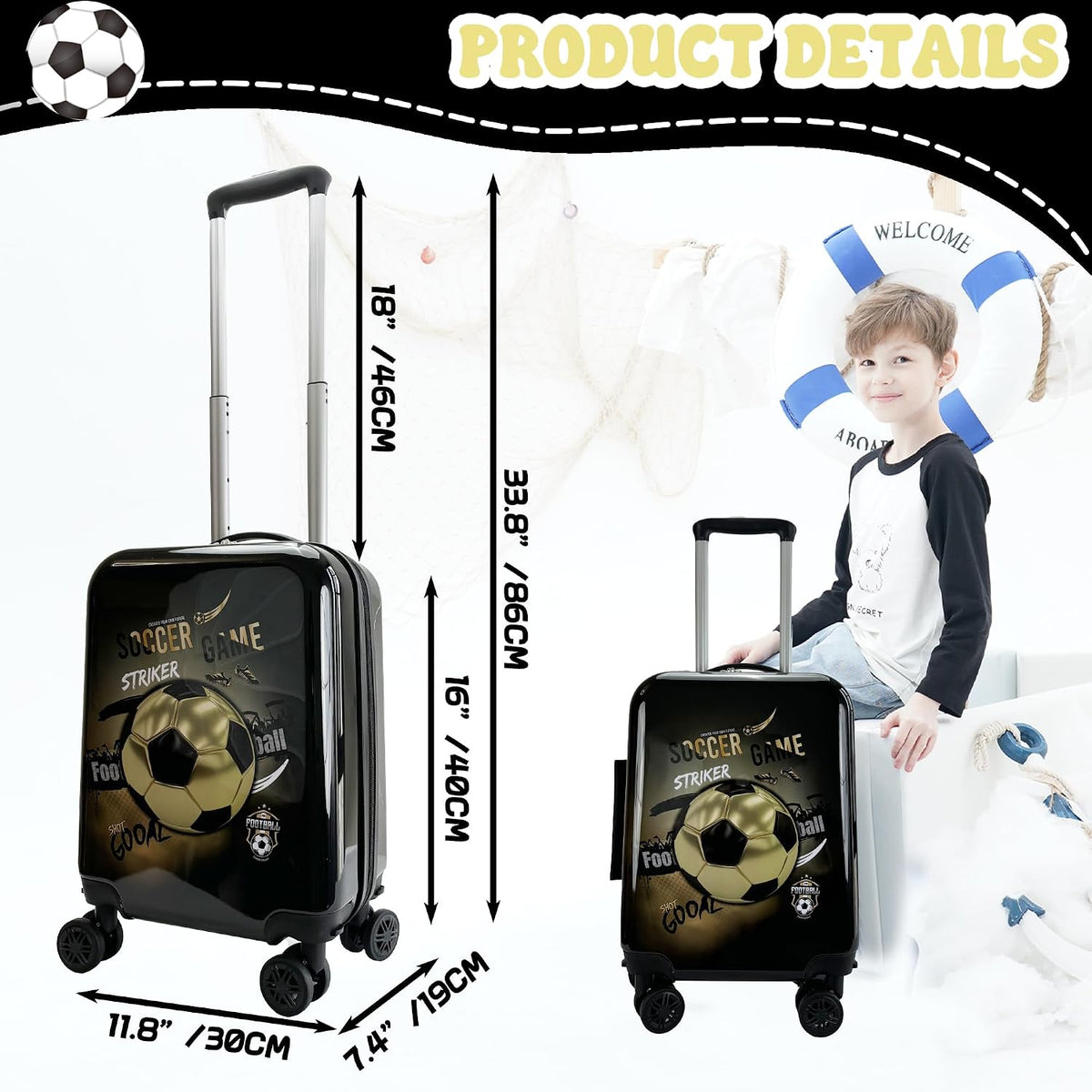 Inprof Juego de maletas para niños, 5 piezas, equipaje de fútbol du...