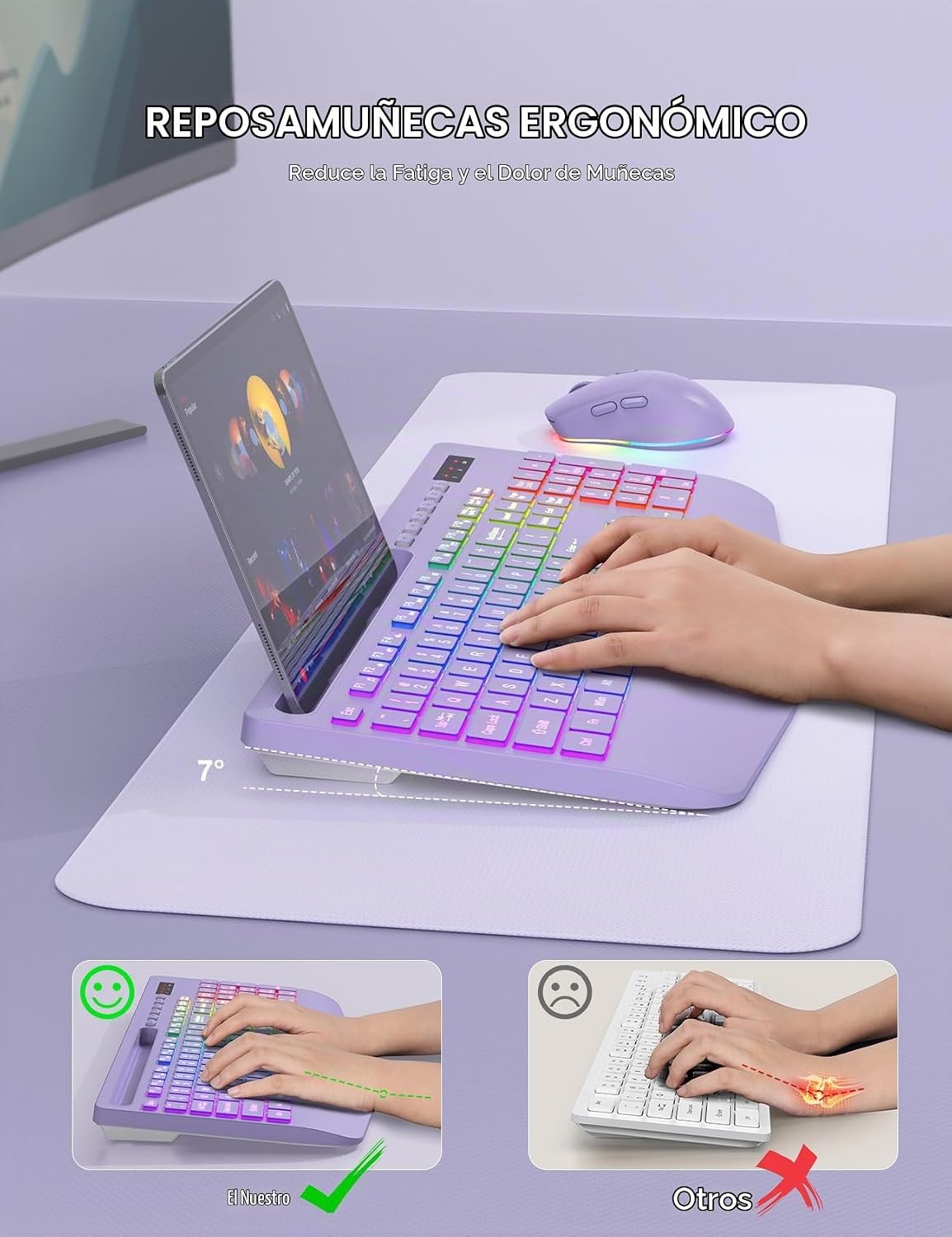 SABLUTE Combo de teclado y mouse inalámbricos, 9 efectos retroilumi...