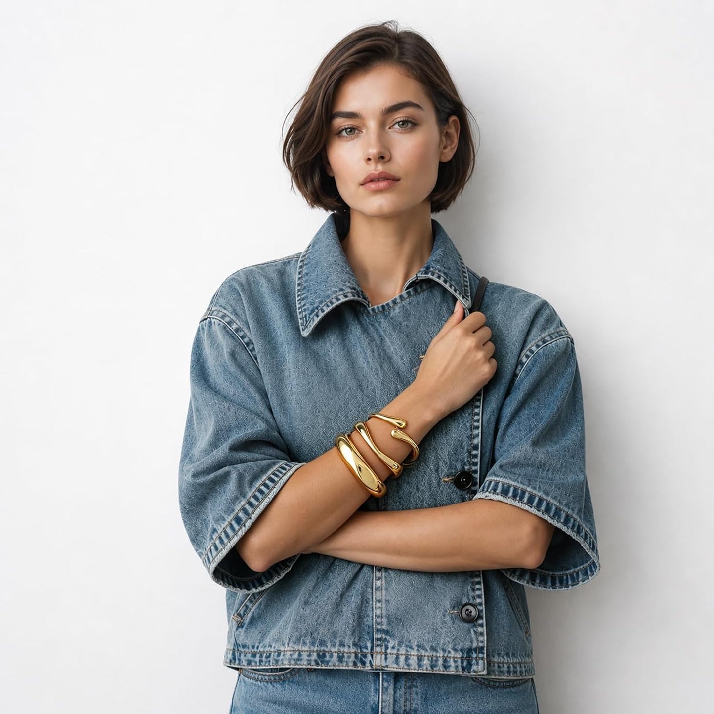 Pulseras de eslabones gruesas de oro para mujer, elegantes pulseras...