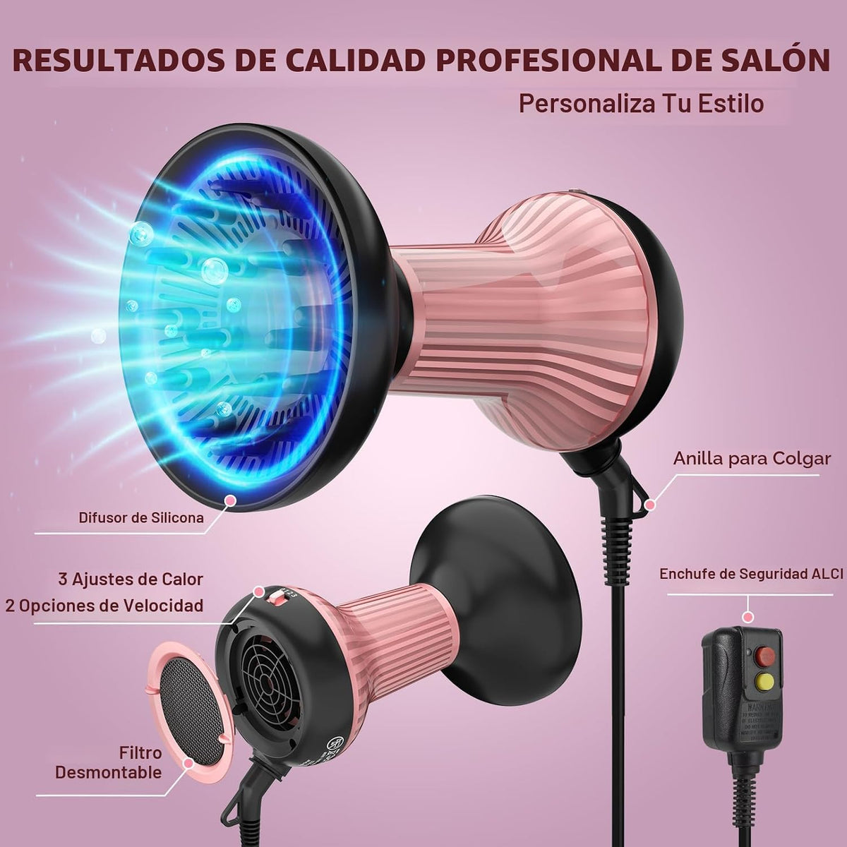 WUFAYHD - Secador de pelo difusor para cabello rizado, secador de p...