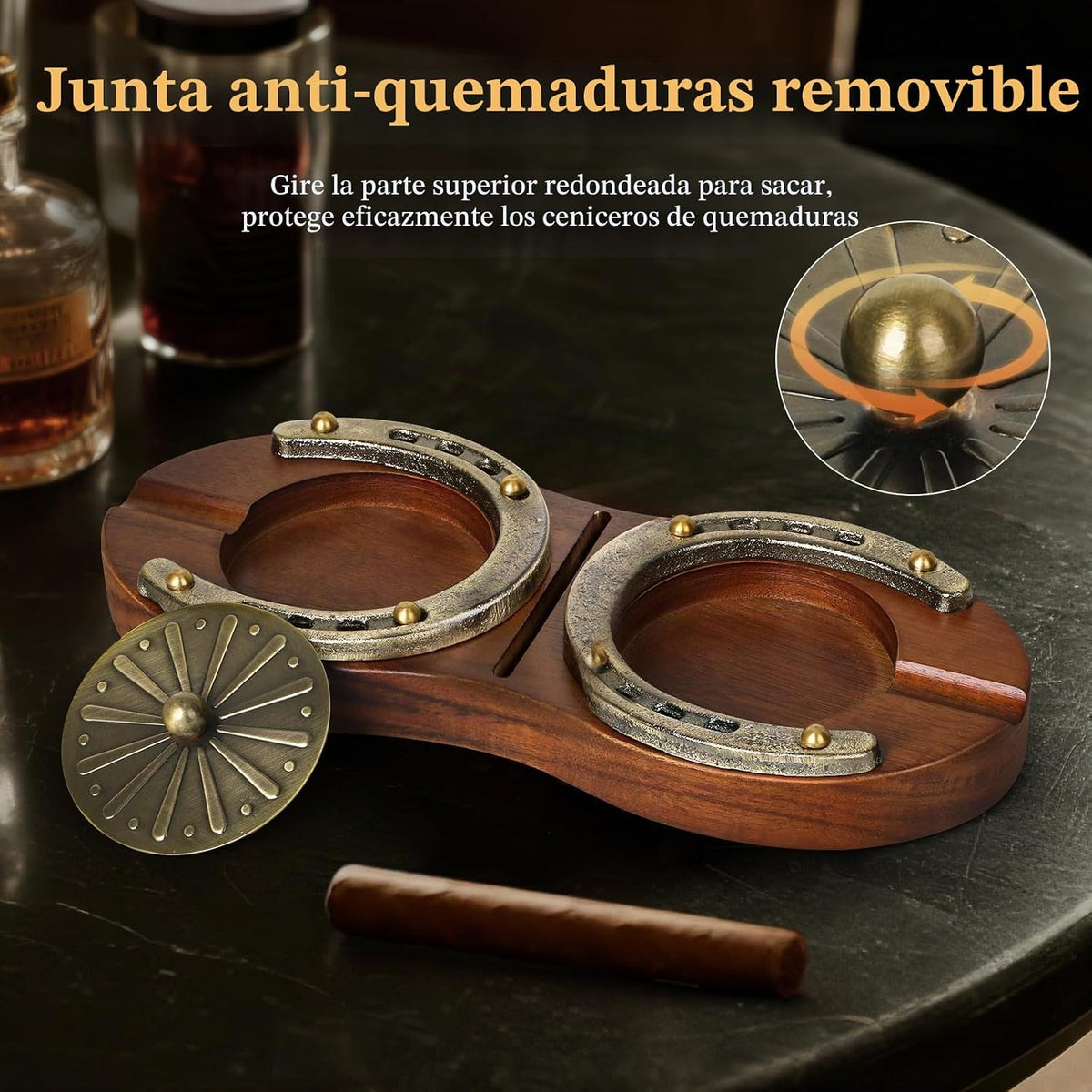 SEMKONT Cenicero de puros, cenicero doble de madera de herradura co...