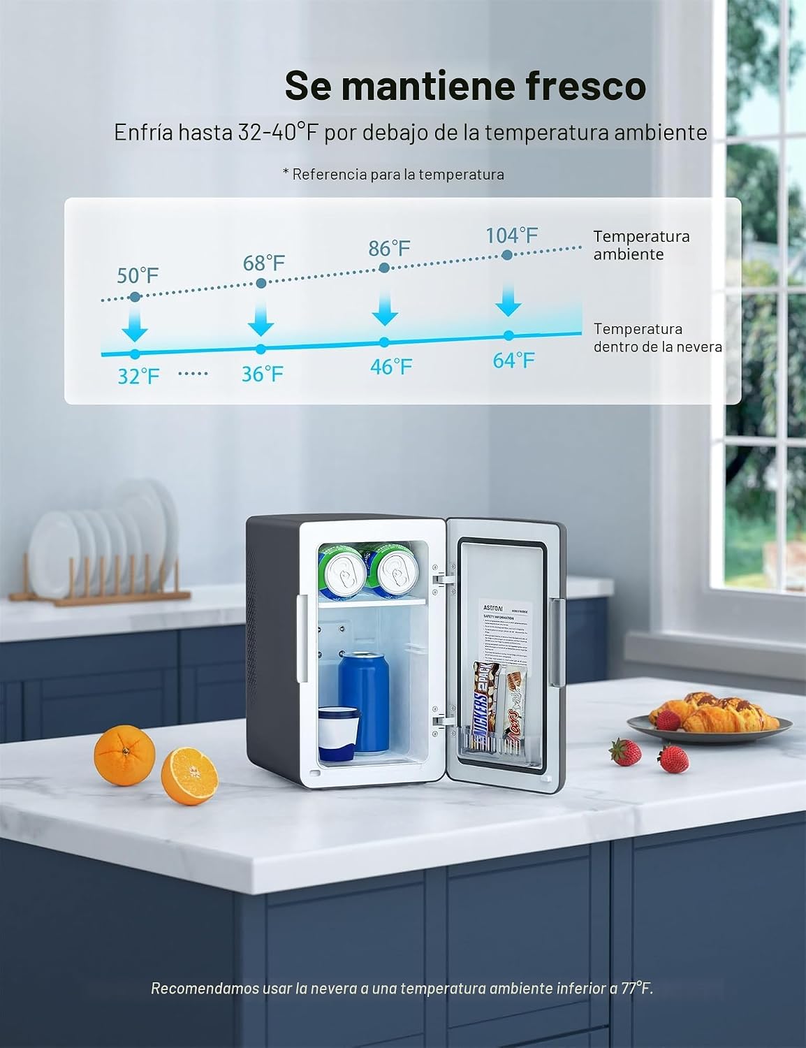 AstroAI Mini Nevera 2.0 Gen, 6 Litros\/8 Latas Nevera de Maquillaje...