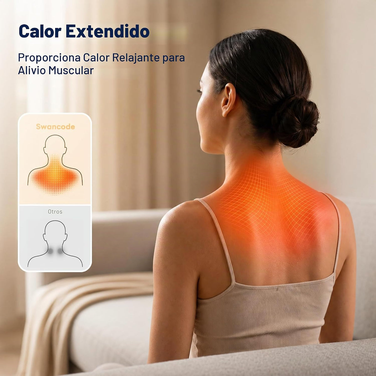 swancode Almohada masajeadora de cuello 3 en 1 mejorada con calor,...
