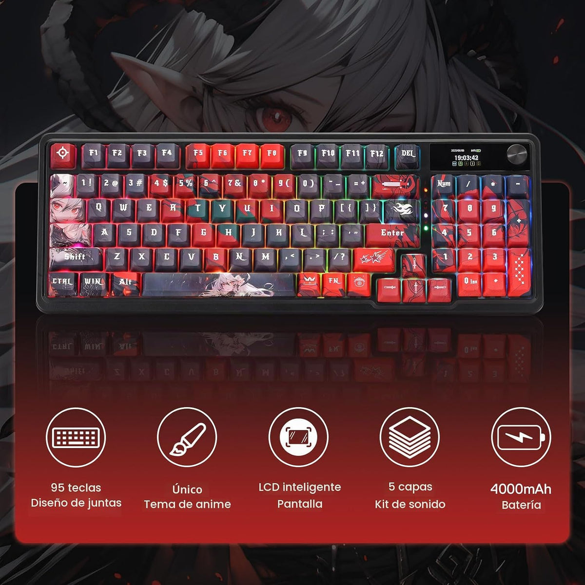 Redragon K719 PRO Teclado inalámbrico RGB para juegos, teclado de a...