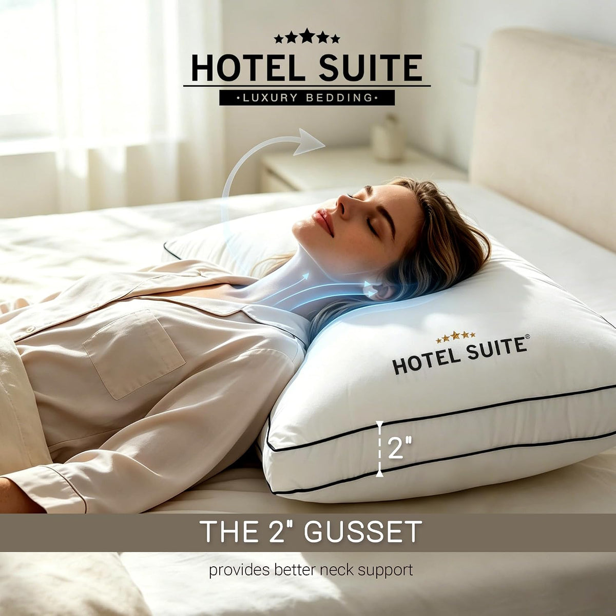 Hotel Suite Juego de 2 almohadas para cama de hotel, tamaño Queen,...