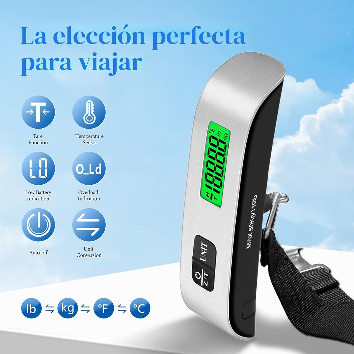 Báscula de equipaje, báscula de equipaje de 110 lb con funciones de...