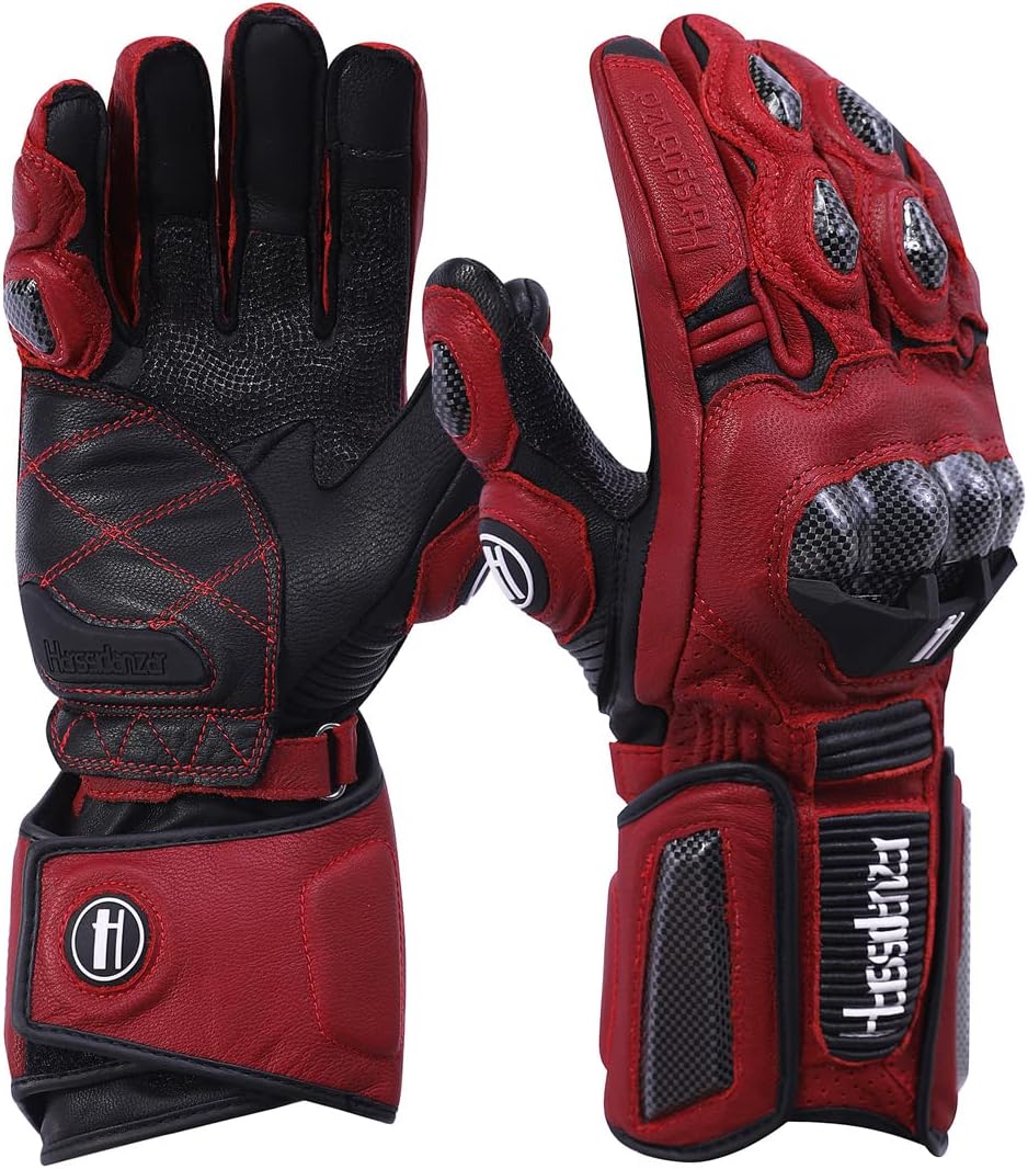 Harssidanzar Guantes de cuero unisex para motocicleta KM045