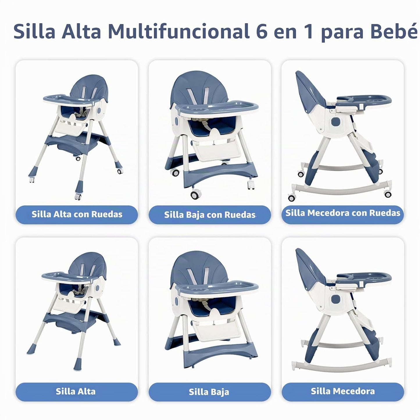 Sillas altas 6 en 1 para bebés y niños pequeños, silla alta plegabl...