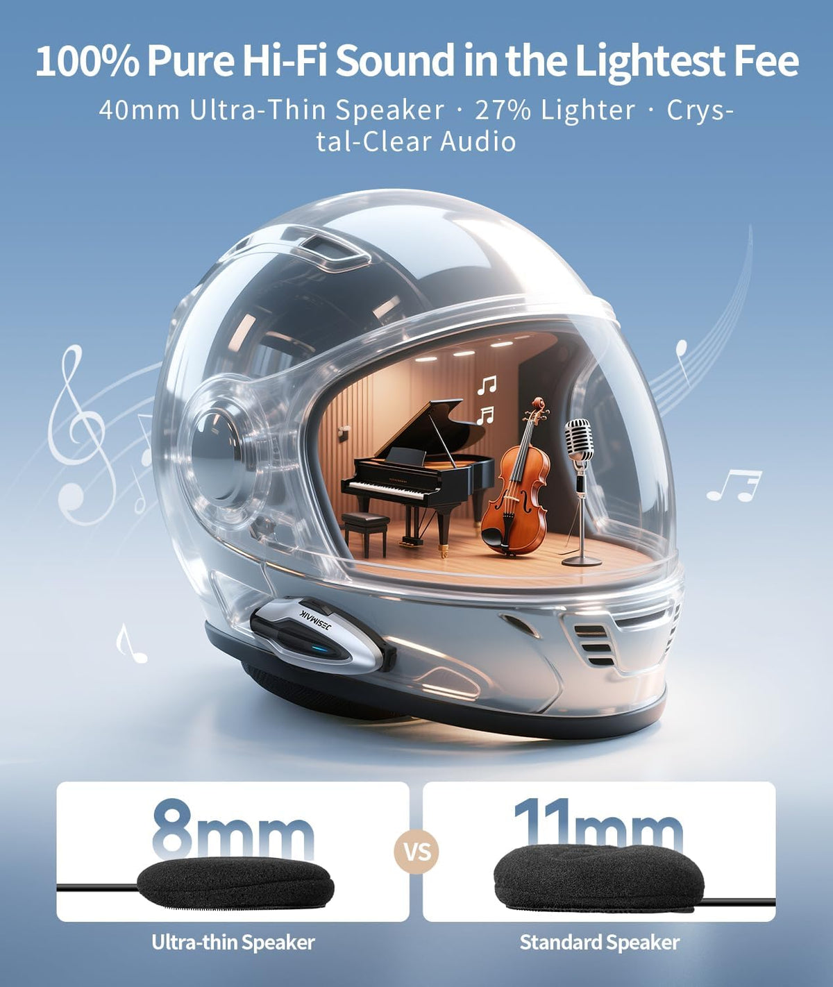 JESIMAIK Auriculares Bluetooth H6 para casco de motocicleta, sistem...