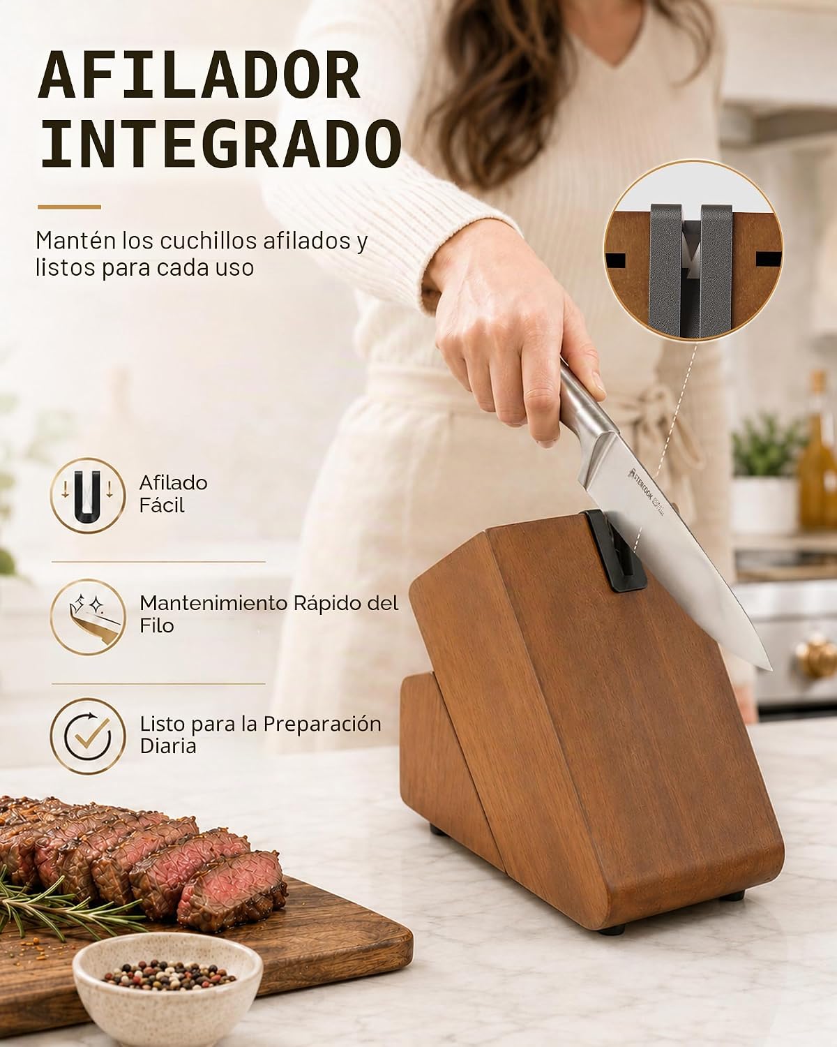 Astercook Juego de cuchillos de cocina de acero alemán de 15 piezas...