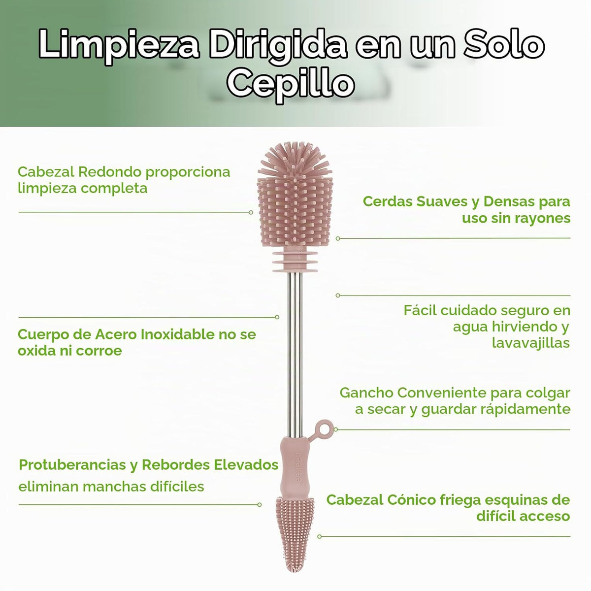 haakaa Cepillo de limpieza de silicona para botellas, cerdas de sil...