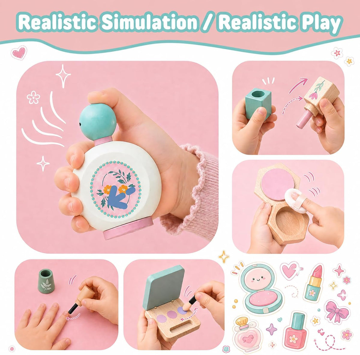 Kit de maquillaje de madera para niñas de 3 a 6 años, juego de maqu...