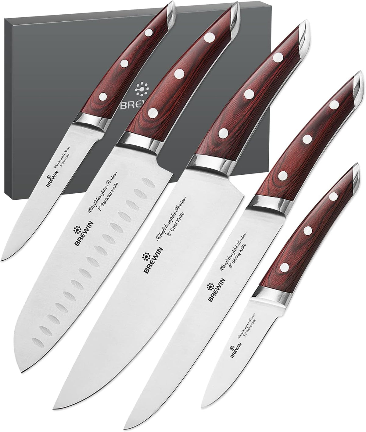 Brewin CHEFILOSOPHI - Juego de 5 cuchillos de chef japoneses con el...