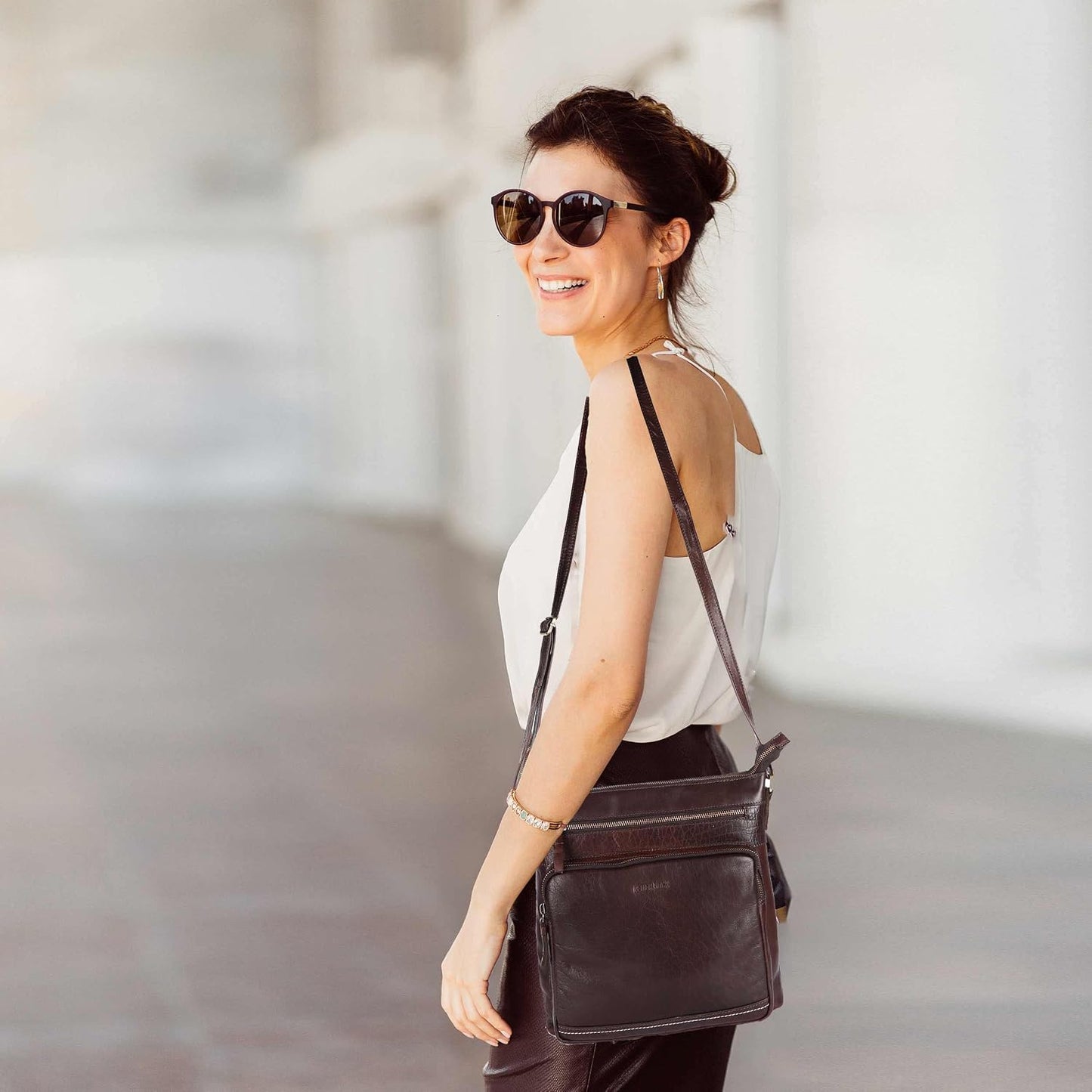LEDERBUCK Olga - Bolso bandolera extragrande de piel auténtica para...