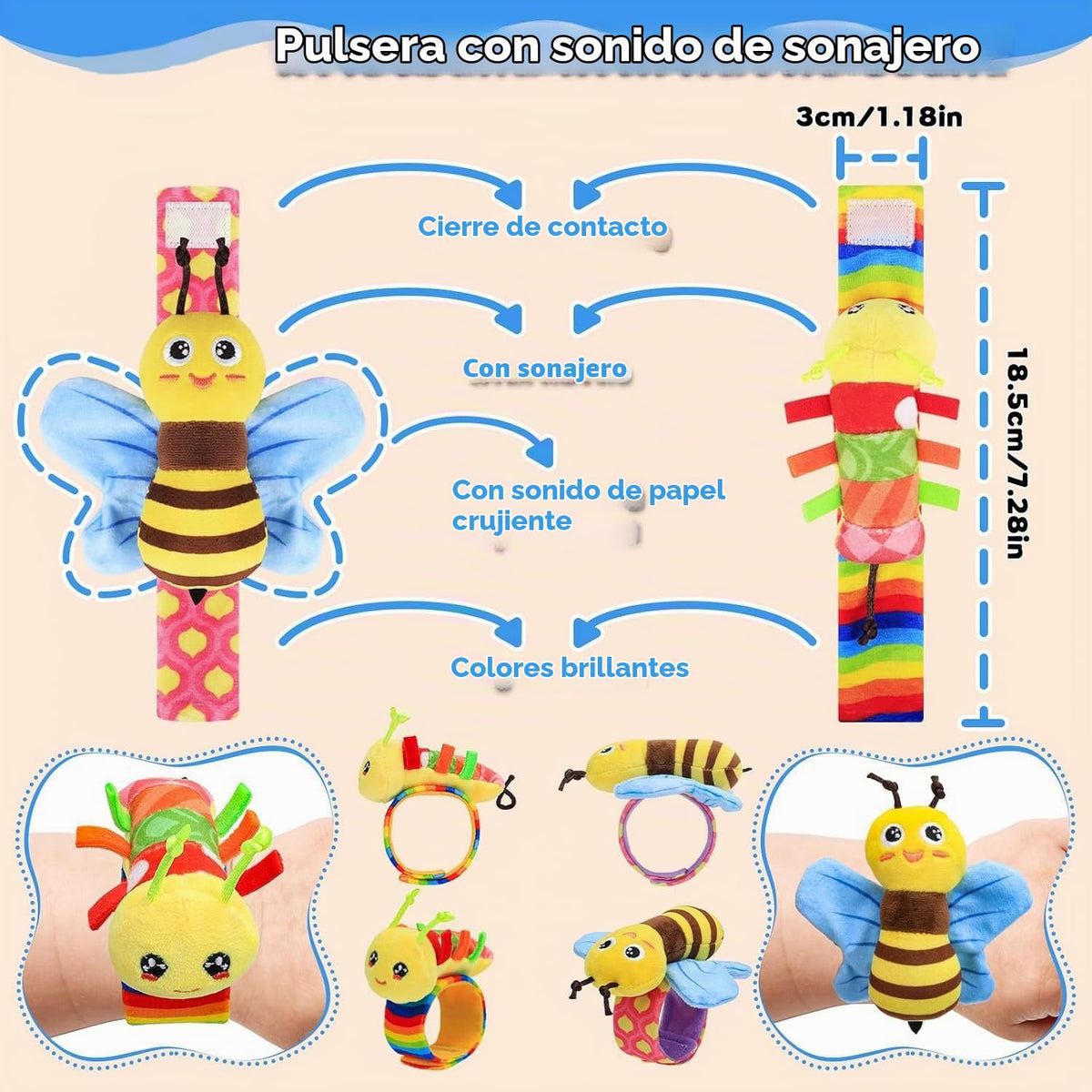 Juguetes para bebés de 0 a 6 meses - Sonajeros de muñeca y calcetin...
