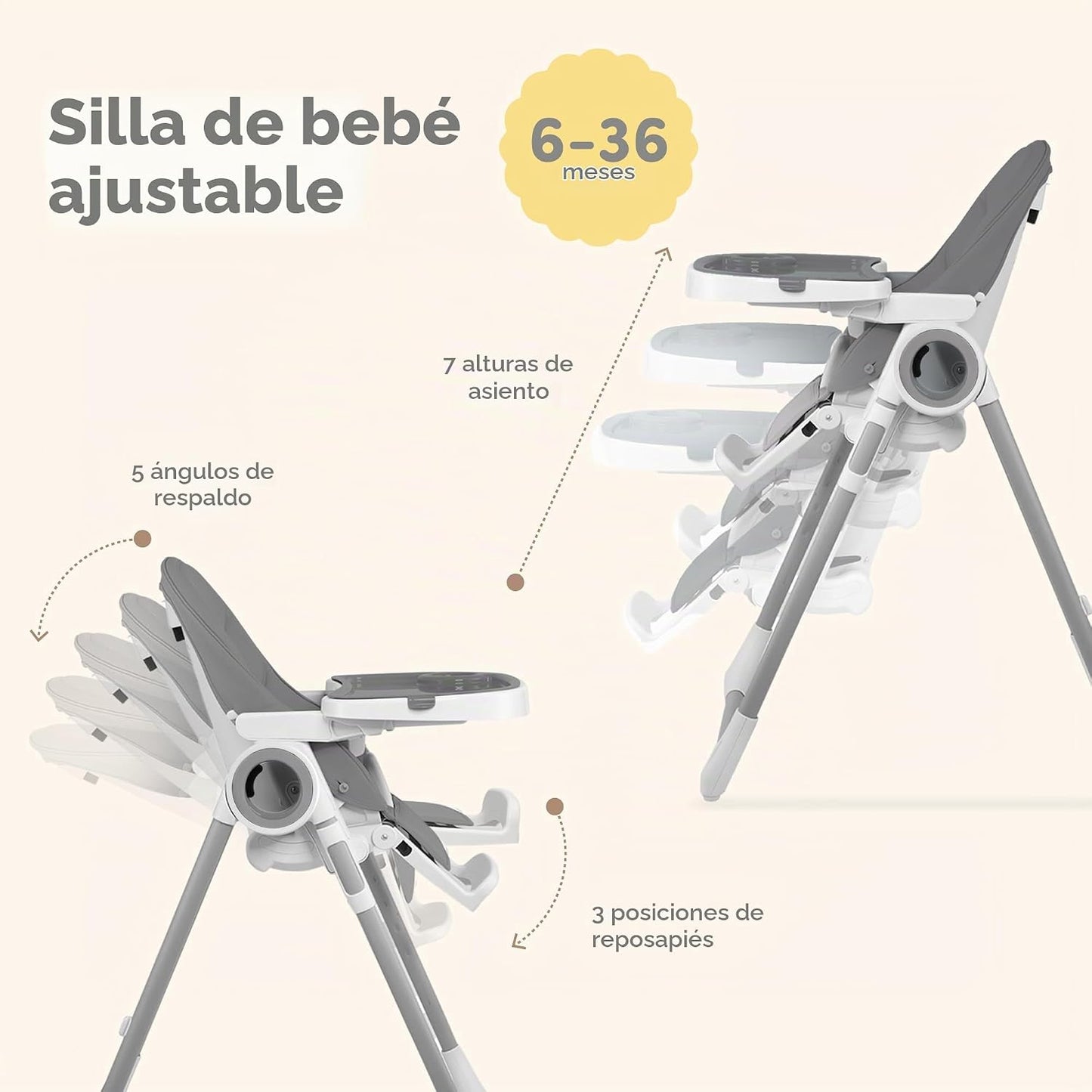Silla alta para bebé ajustable a 7 alturas diferentes - Sillas alta...