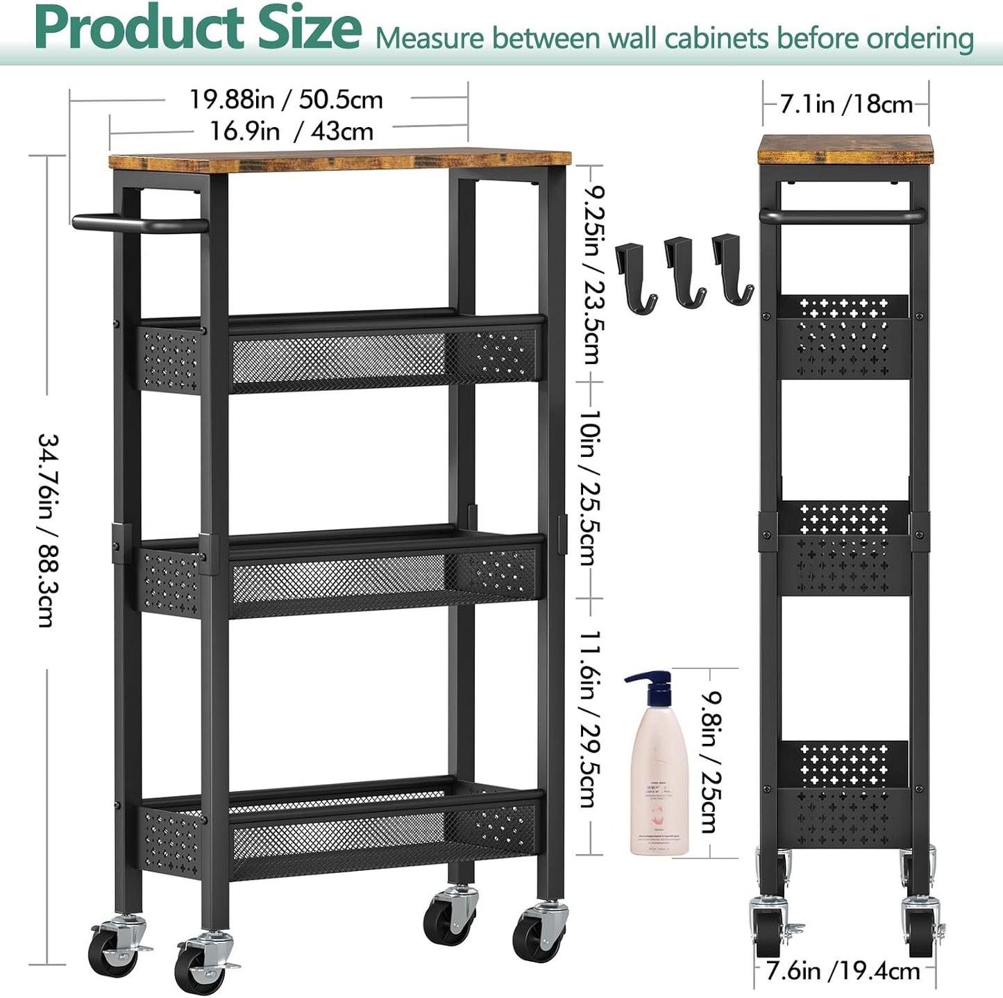 Vivihomety Carrito de Almacenamiento Delgado Utilitario con Ruedas,...