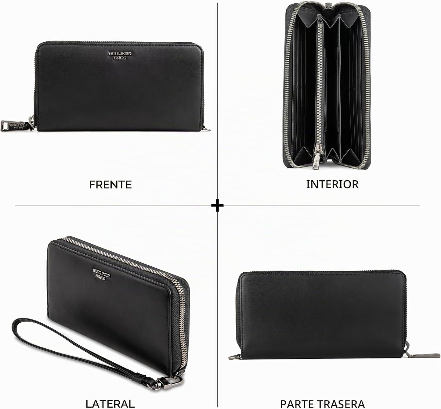 BERLINER BAGS Cartera Lyon de piel auténtica de alta calidad, con b...