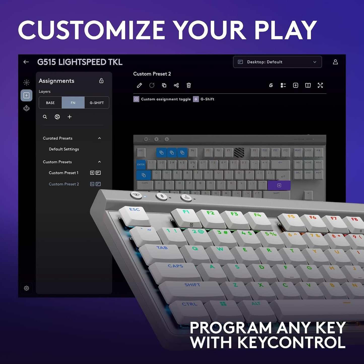 Logitech G Teclado inalámbrico para juegos 515 Lightspeed TKL (line...